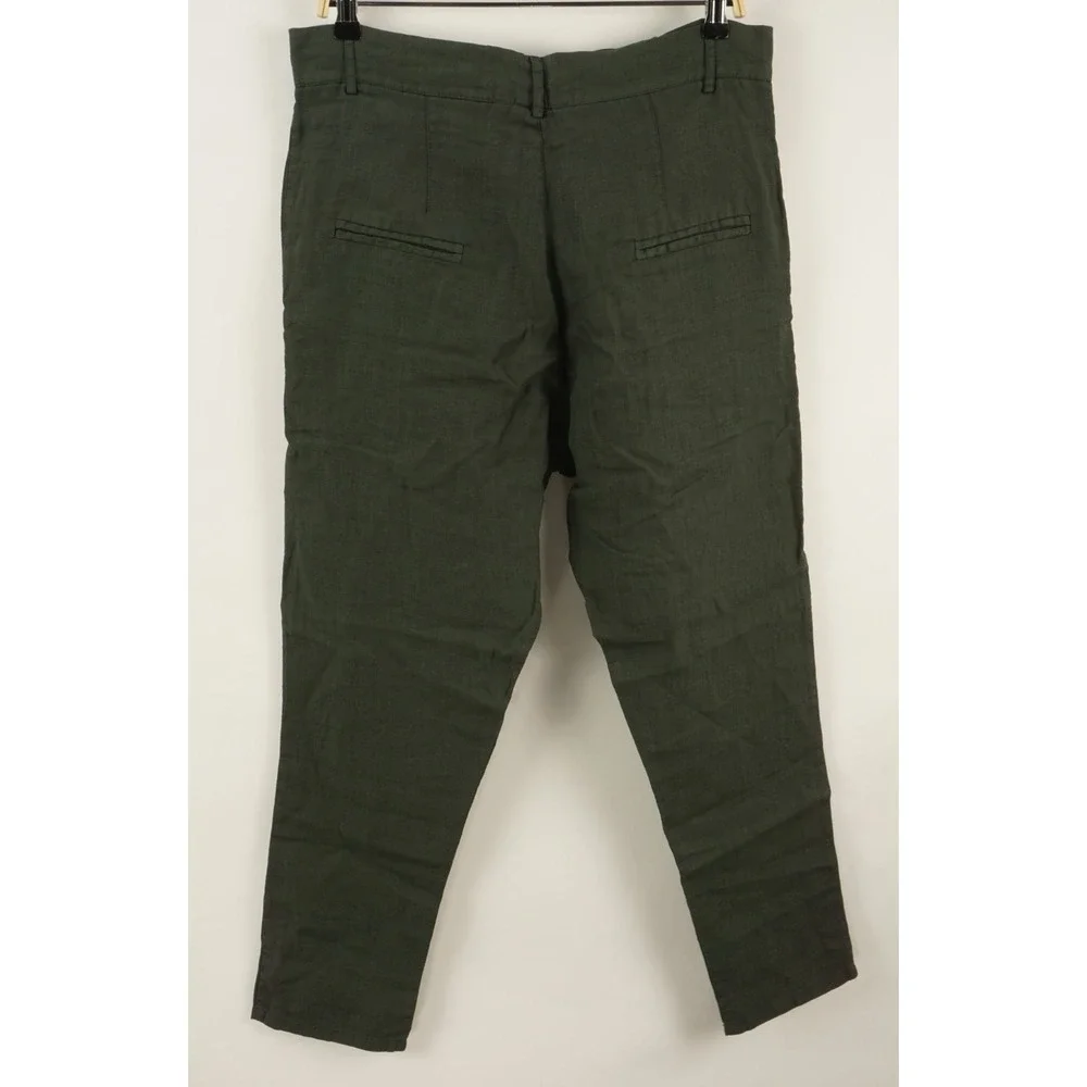 $400 Lucques Italian Boutique Linen Crop Green Button Fly Trouser Men US 32 x 28